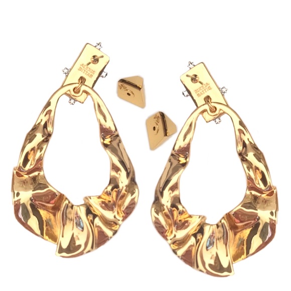 ALEXIS BITTAR Crumpled Gold Dangling Hoop Earrings - Picture 3 of 6